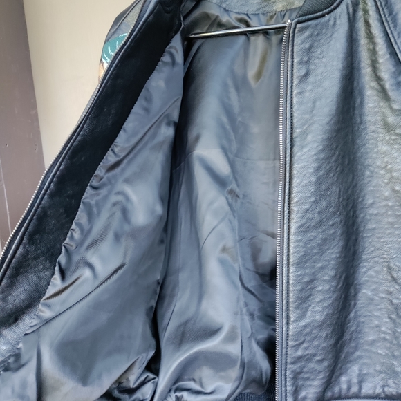 Joe's Collection Floral Embroidered Black Faux Leather Bomber Jacket - Picture 15 of 15